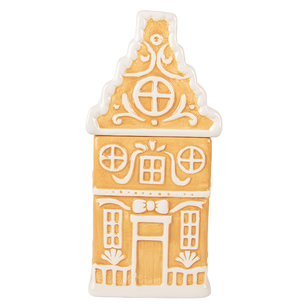 Clayre & Eef   | Voorraadpot Deksel Bruin Wit 13x11x24 cm | 6CE2367
