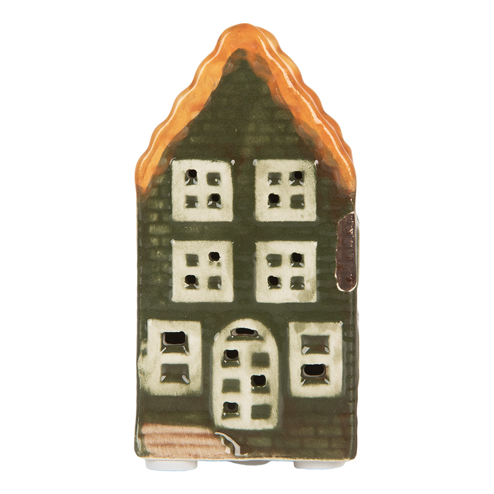 Clayre & Eef   | Decoratie Huisje met LED Groen Oranje 4x4x8 cm | 6CE2300