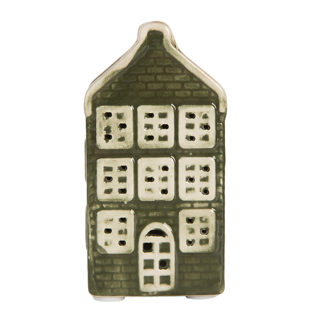 Clayre & Eef   | Decoratie Huisje met LED Groen Beige 4x4x8 cm | 6CE2303