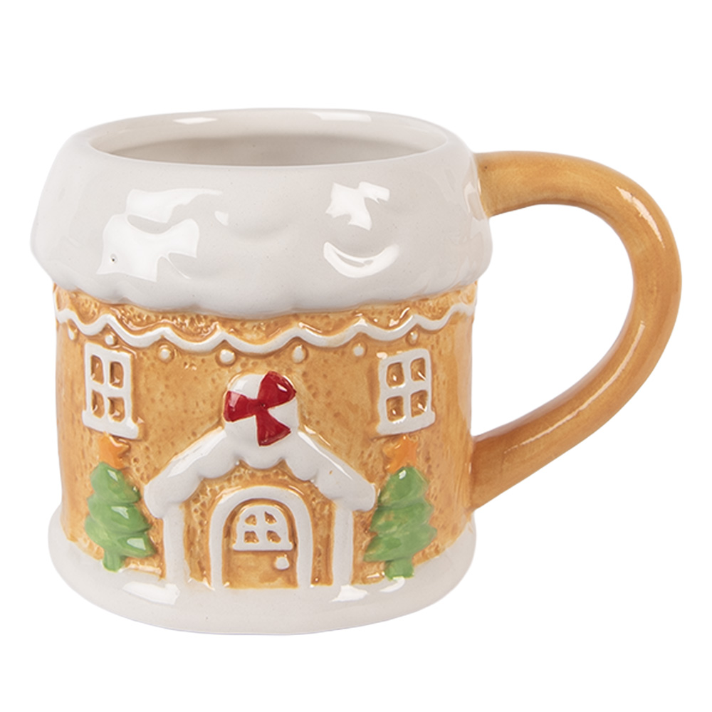 Clayre & Eef   | Mok Bruin Wit 13x9x9 cm / 300 ml | 6CEMU0216