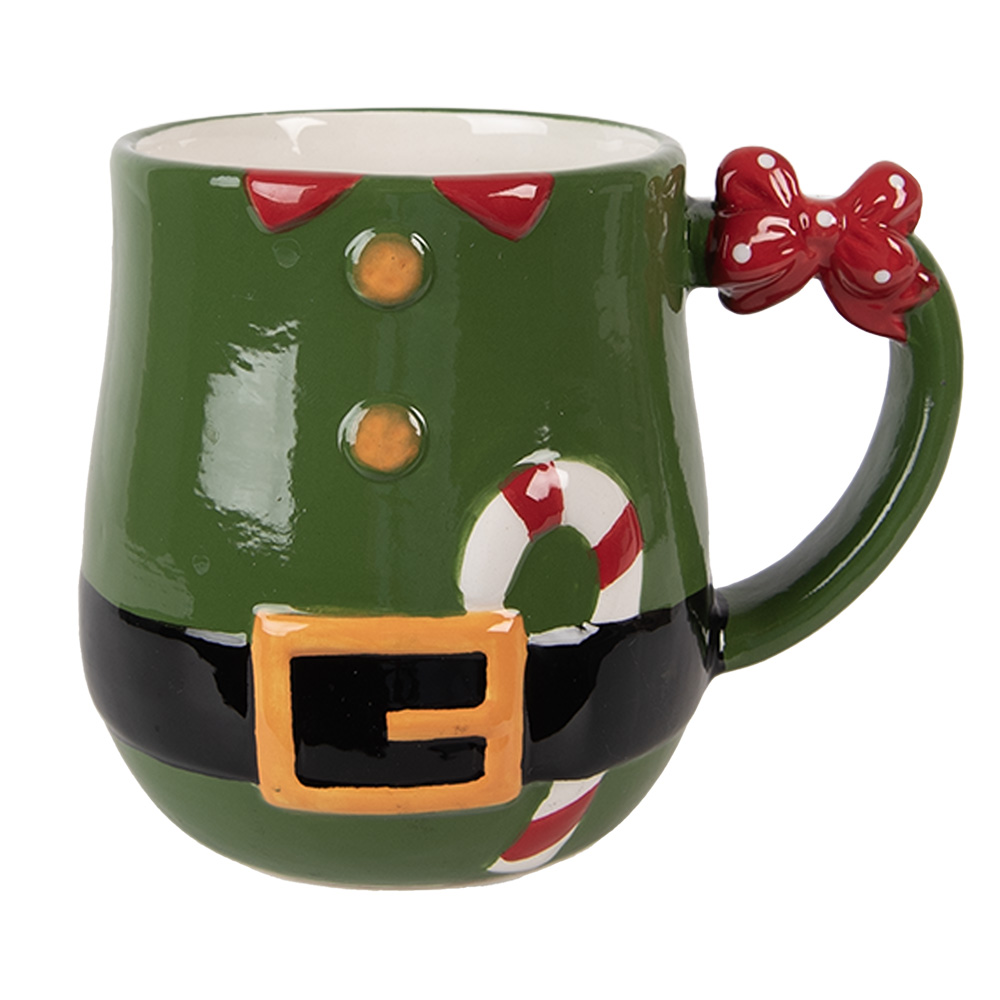 Clayre & Eef   | Mok Groen Rood 13x9x10 cm / 400 ml | 6CEMU0220