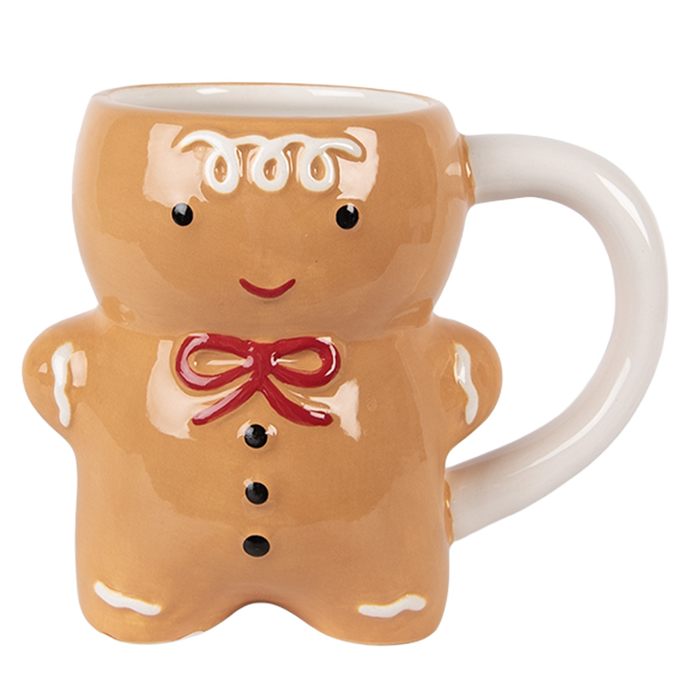 Clayre & Eef   | Mok Bruin Wit 14x8x11 cm / 300 ml | 6CEMU0222