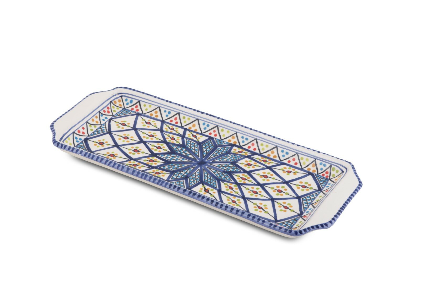Cake schaal Shebka blauw wit serveerschaal handgemaakt 35 x 14 cm | CP.SH.30 | Dishes & Deco