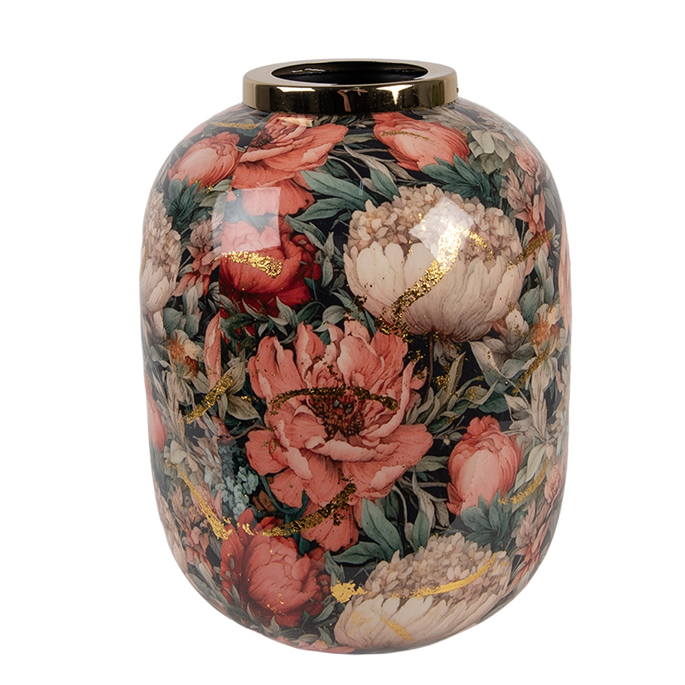Clayre & Eef   | Decoratie Vaas Groen Roze ø 17x22 cm | 66389