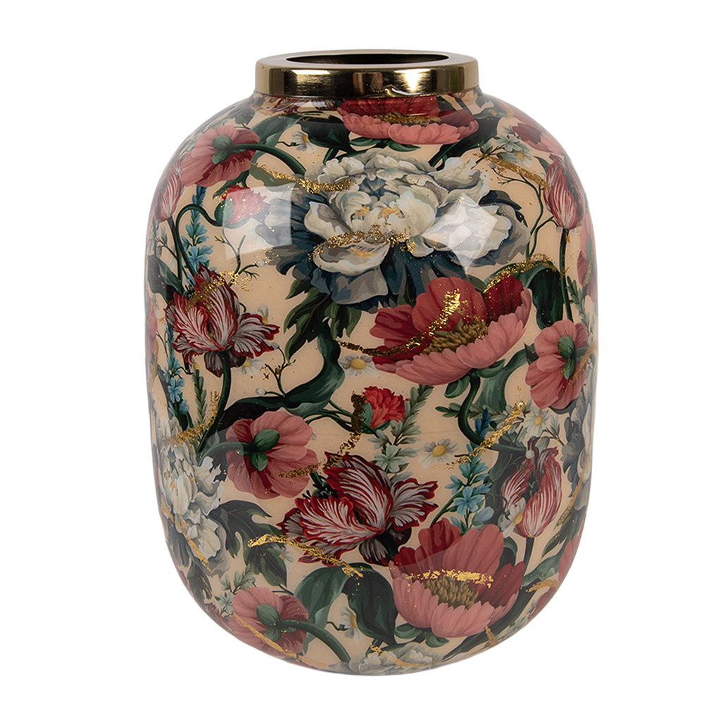 Clayre & Eef   | Decoratie Vaas Beige Roze ø 17x22 cm | 66390
