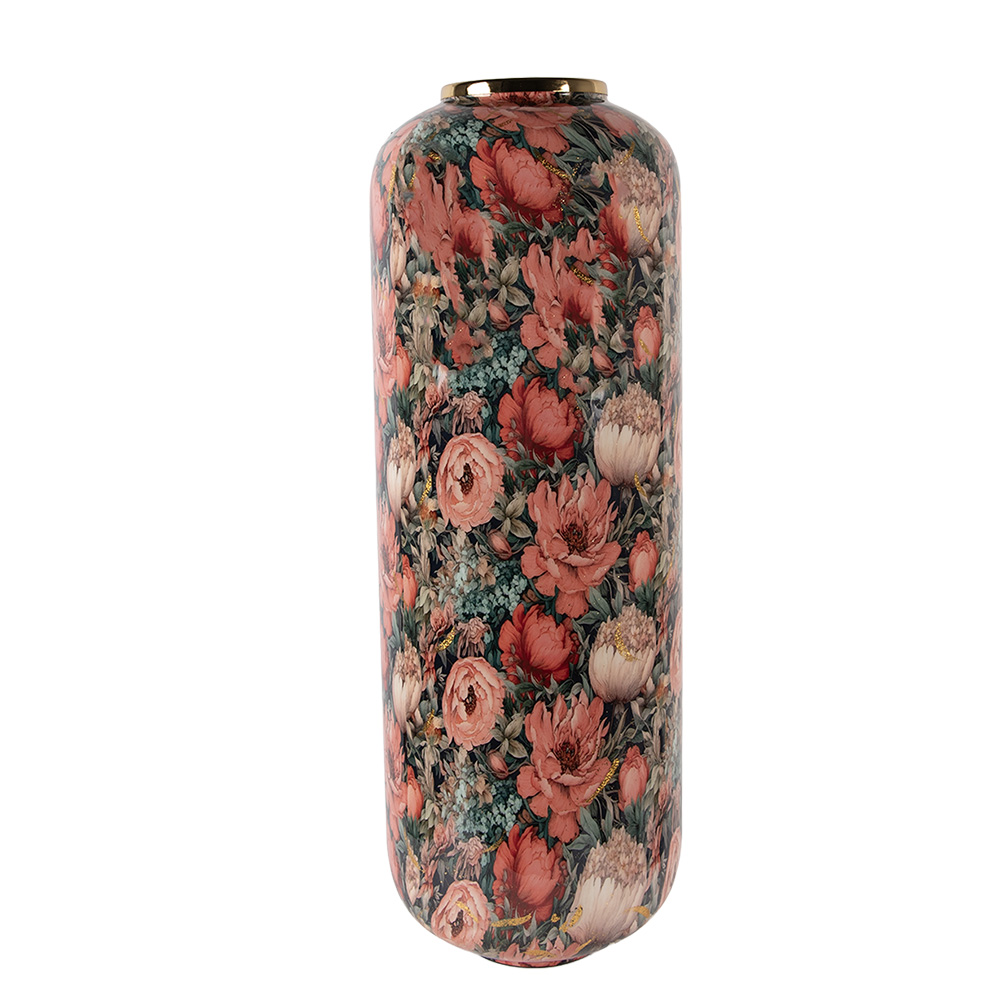 Clayre & Eef   | Decoratie Vaas Groen Roze ø 25x70 cm | 66392