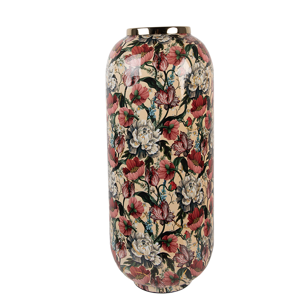 Clayre & Eef   | Decoratie Vaas Beige Roze ø 21x50 cm | 66393