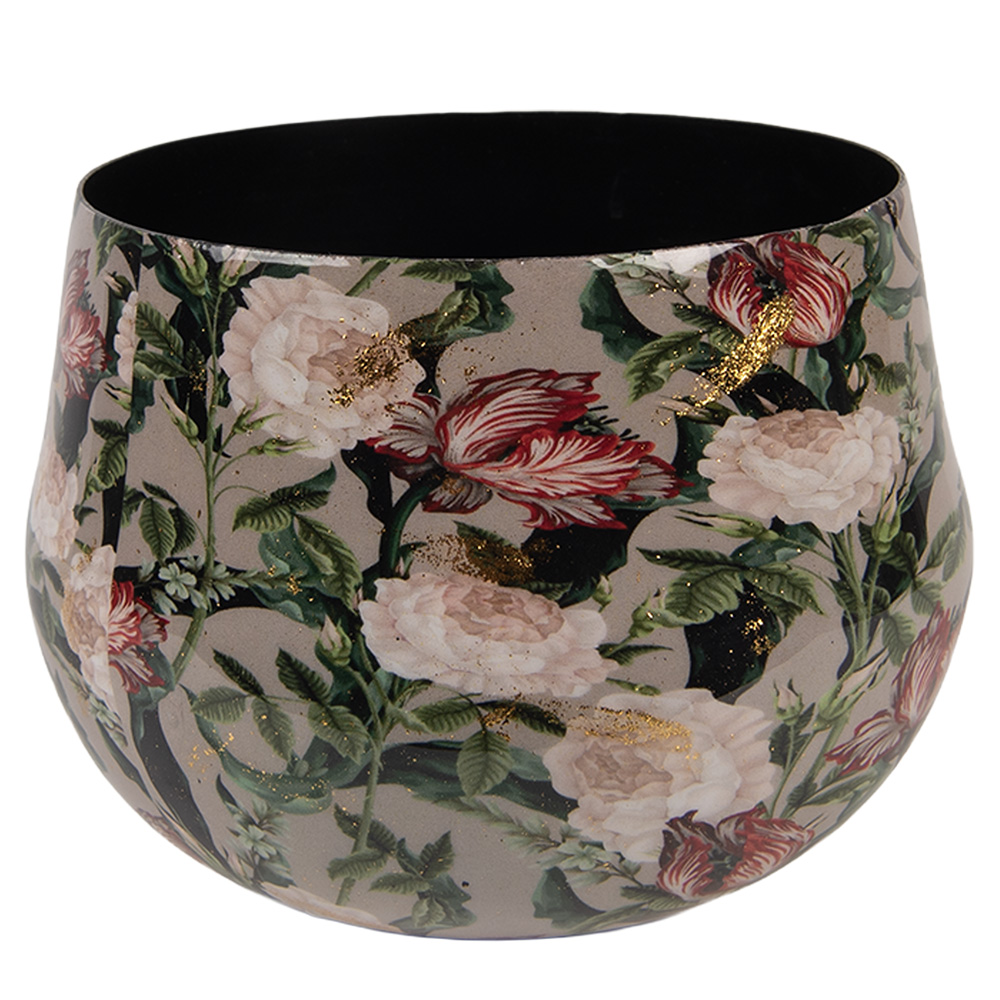 Clayre & Eef   | Decoratie Bloempot Grijs Roze ø 13x10 cm | 66395