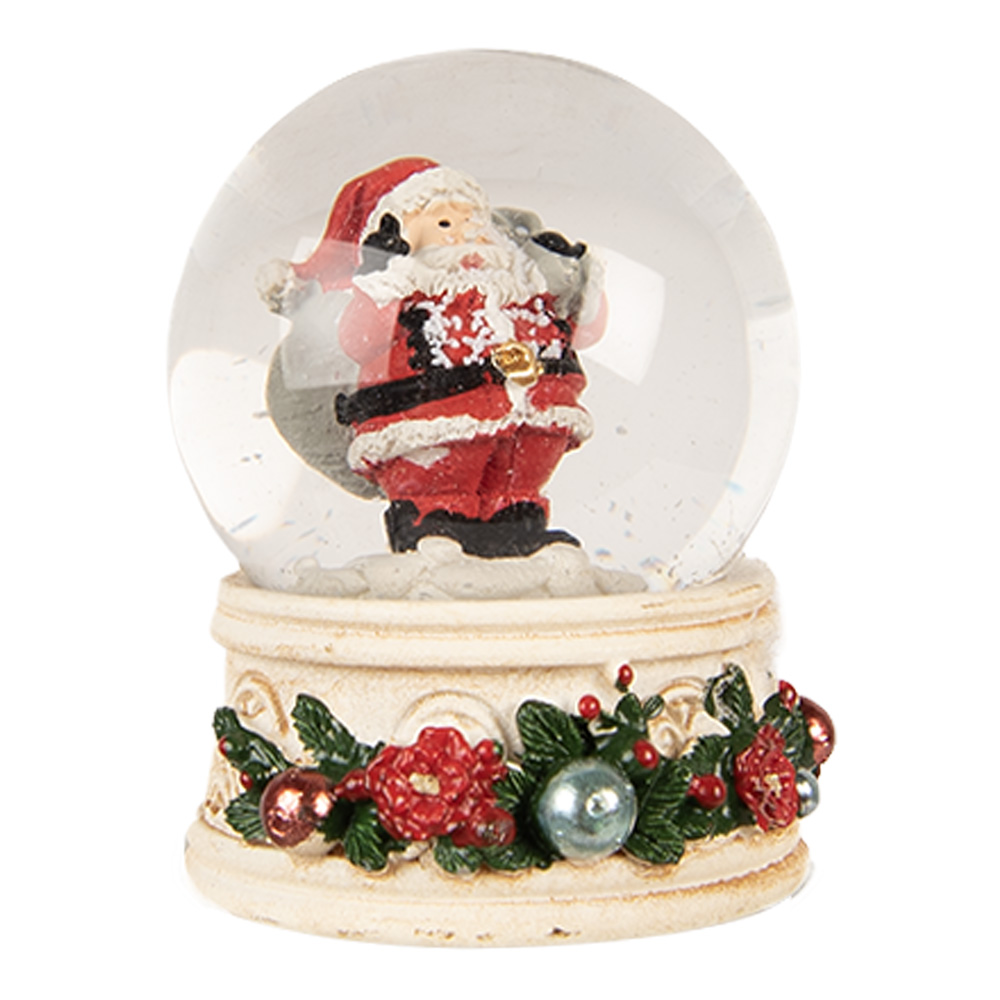 Clayre & Eef   | Sneeuwbol met Kerstman Beige Rood &oslash; 5x6 cm | 66405