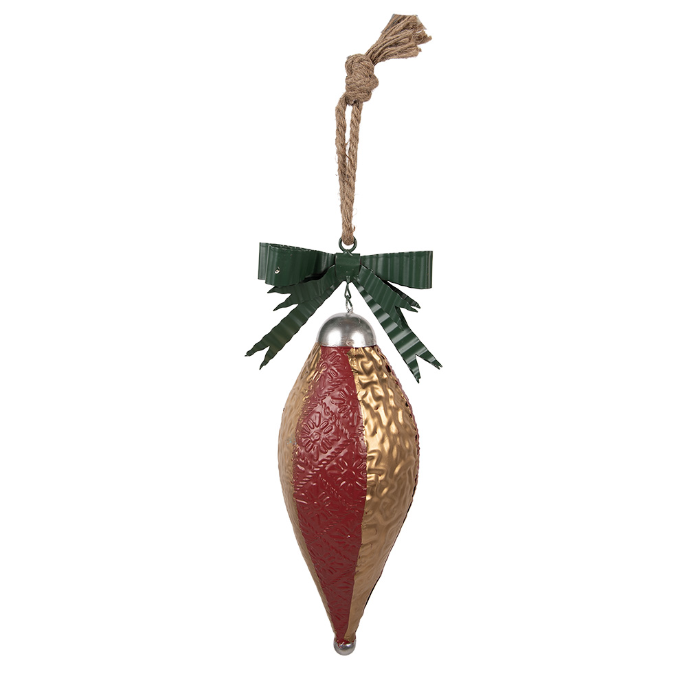 Clayre & Eef   | Kerstbal Rood Goudkleurig 15x12x36 cm | 6Y5926