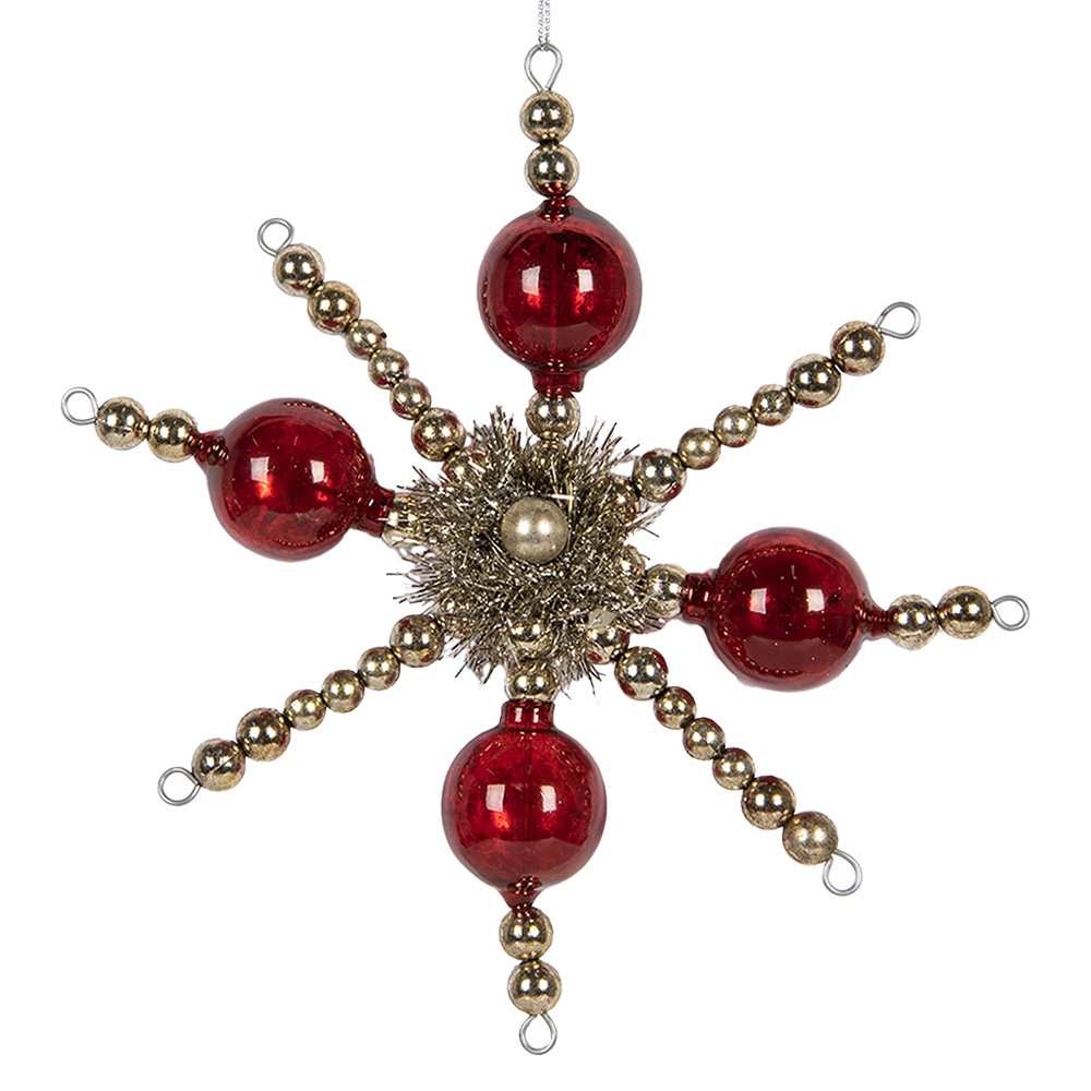 Clayre & Eef   | Kersthanger Rood Zilverkleurig 18x3x18 cm | 65992