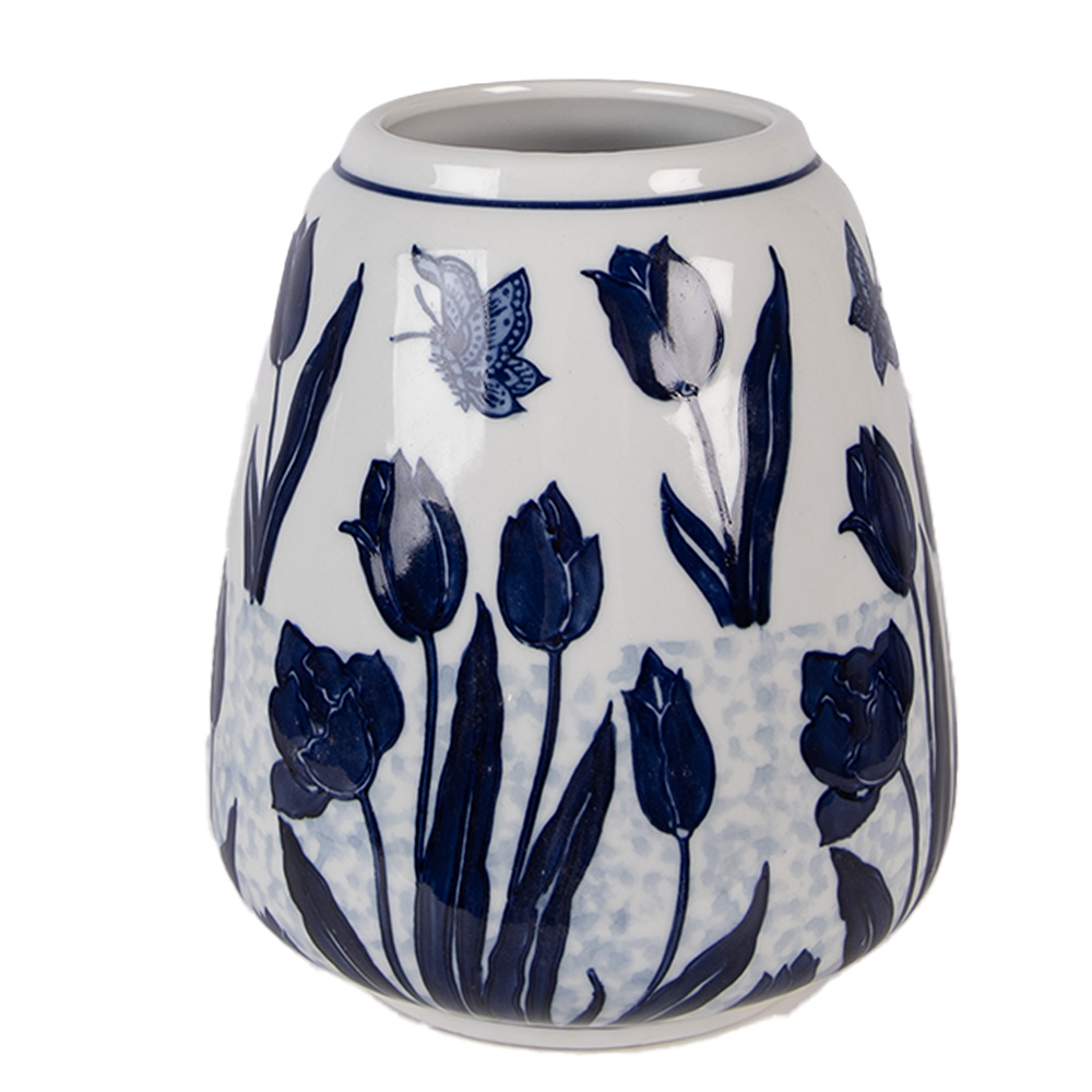Clayre & Eef   | Vaas Wit Blauw &oslash; 16x18 cm | 6CE2377
