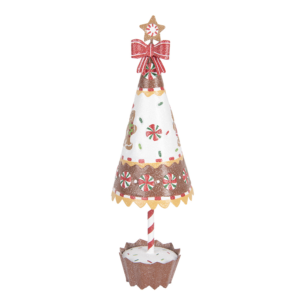Clayre & Eef   | Kerstdecoratie Kerstboom Bruin Wit &oslash; 11x37 cm | 6Y5803