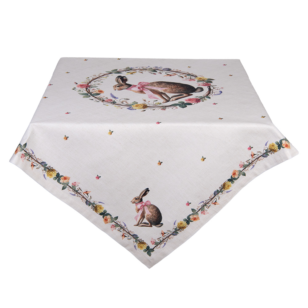 Clayre & Eef   | Vierkant Tafelkleed Beige Bruin 100x100 cm | EWC01