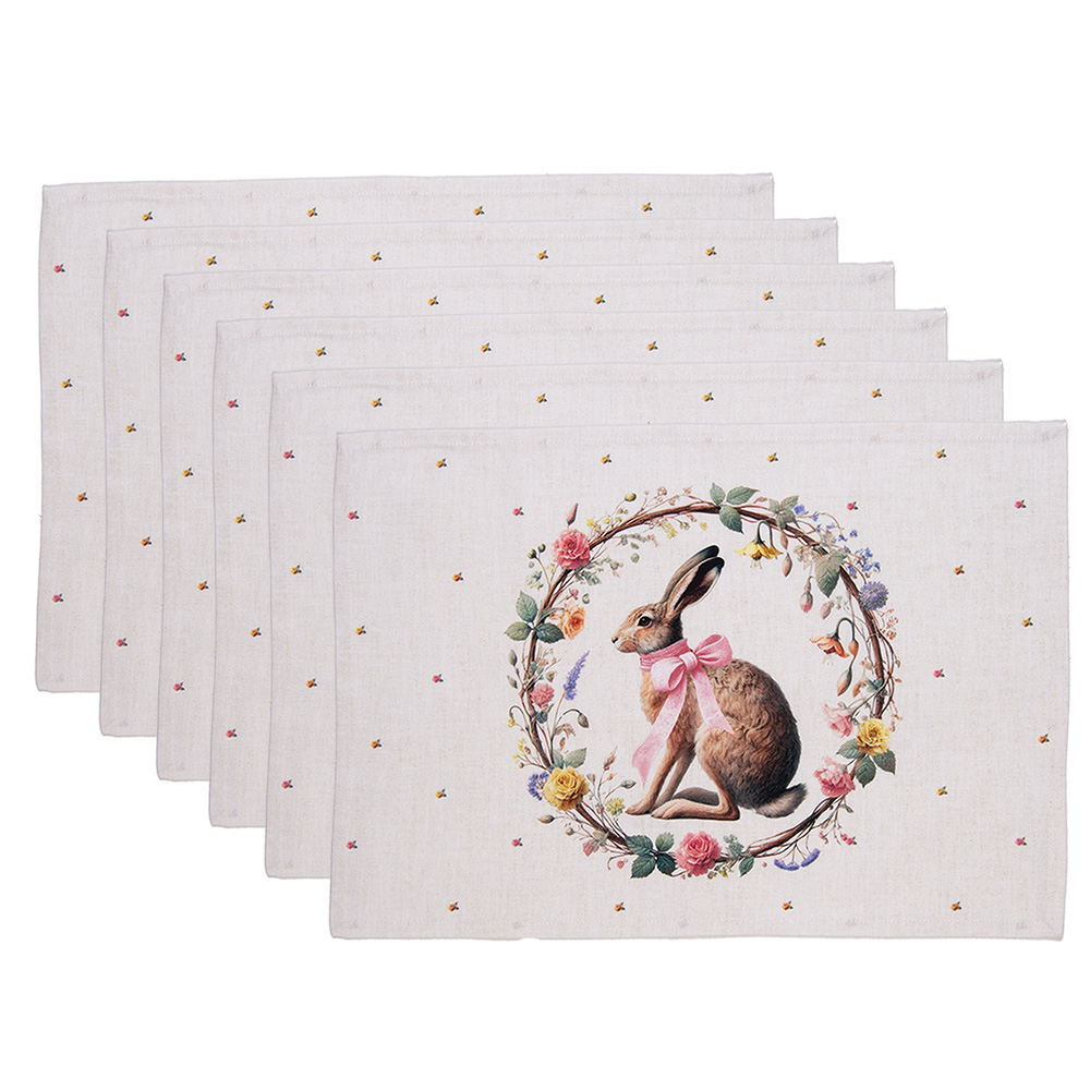 Clayre & Eef   | Placemats Set van 6 Beige Bruin 48x33 cm | EWC40