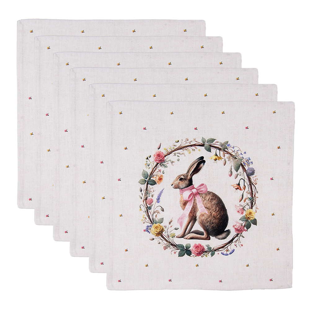 Clayre & Eef   | Servetten Katoen Set van 6 Beige Bruin 40x40 cm | EWC43