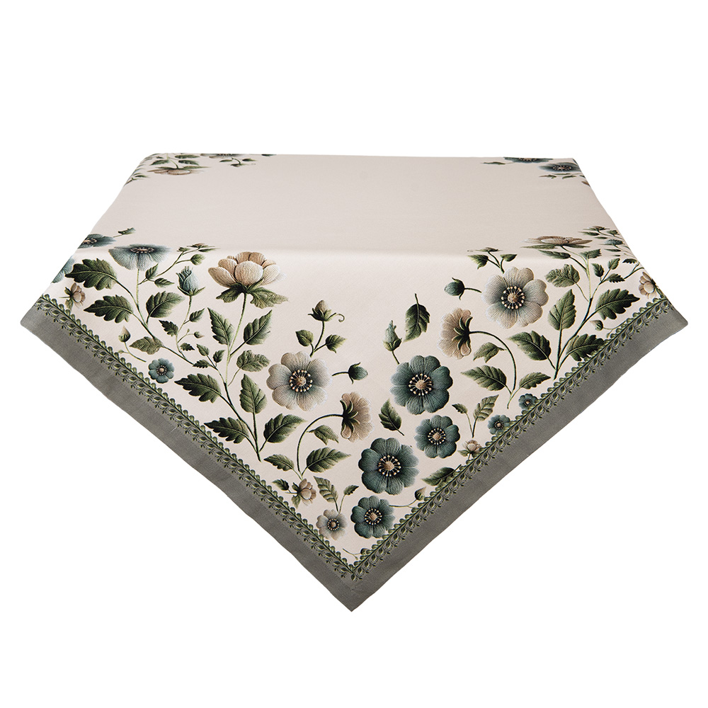 Clayre & Eef   | Vierkant Tafelkleed Beige Groen100x100 cm | GTB01