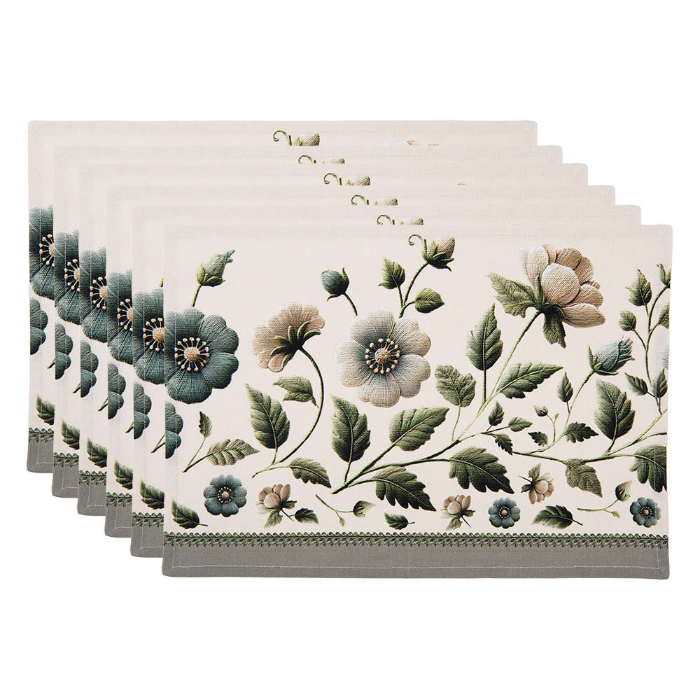 Clayre & Eef   | Placemats Set van 6 Beige Groen 48x33 cm | GTB40