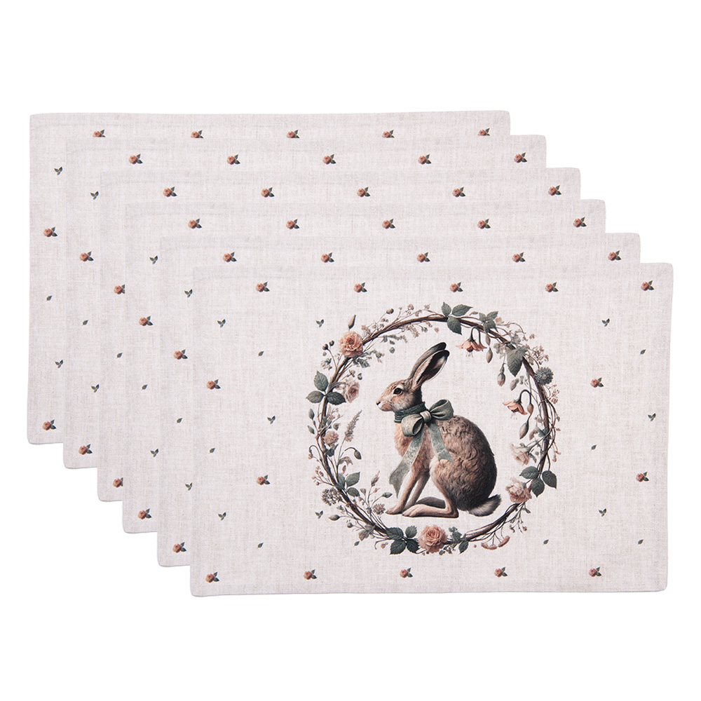 Clayre & Eef   | Placemats Set van 6 Beige Bruin 48x33 cm | NLE40