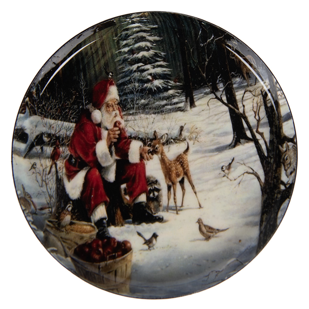 Clayre & Eef   | Onderzetter voor Glazen Grijs Rood &oslash; 11x1 cm | 66420