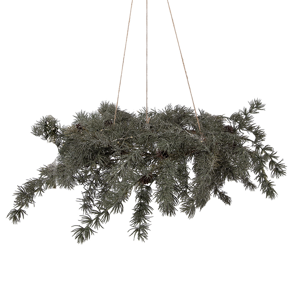 Clayre & Eef   | Kerstdecoratie Krans met LED Groen Bruin &oslash; 60x8 cm / 3xAA | 50839