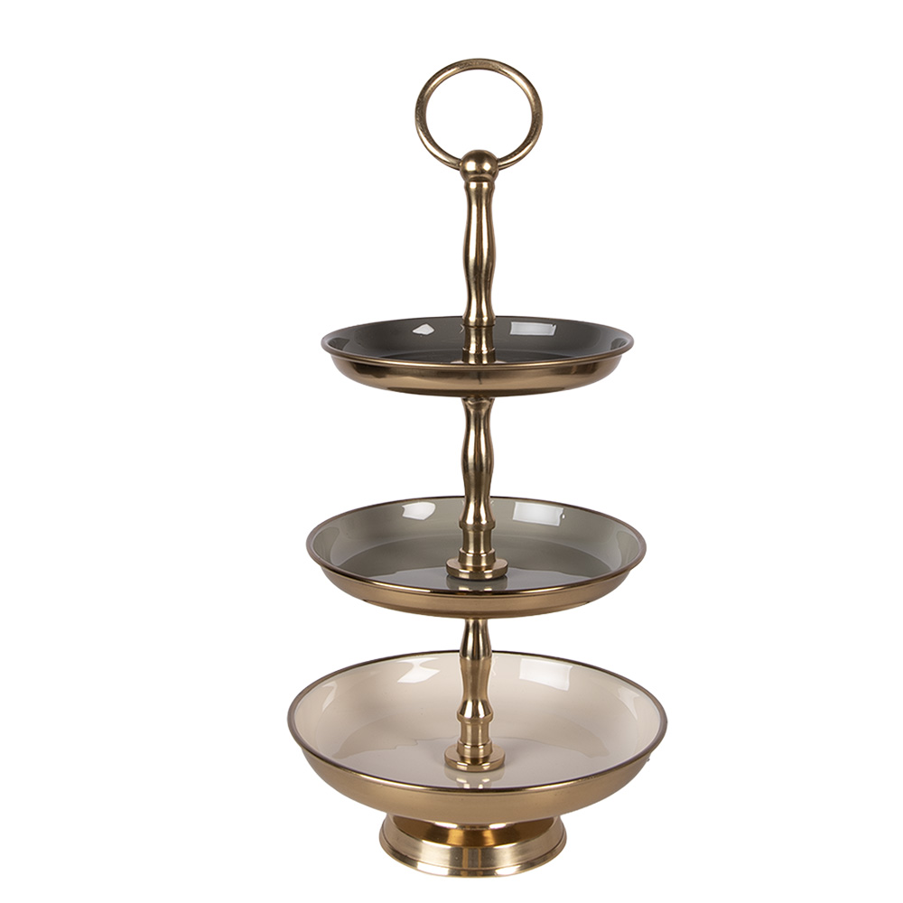 Clayre & Eef   | Etag&egrave;re 3 laags Beige Goudkleurig &oslash; 18x35 cm | 66426