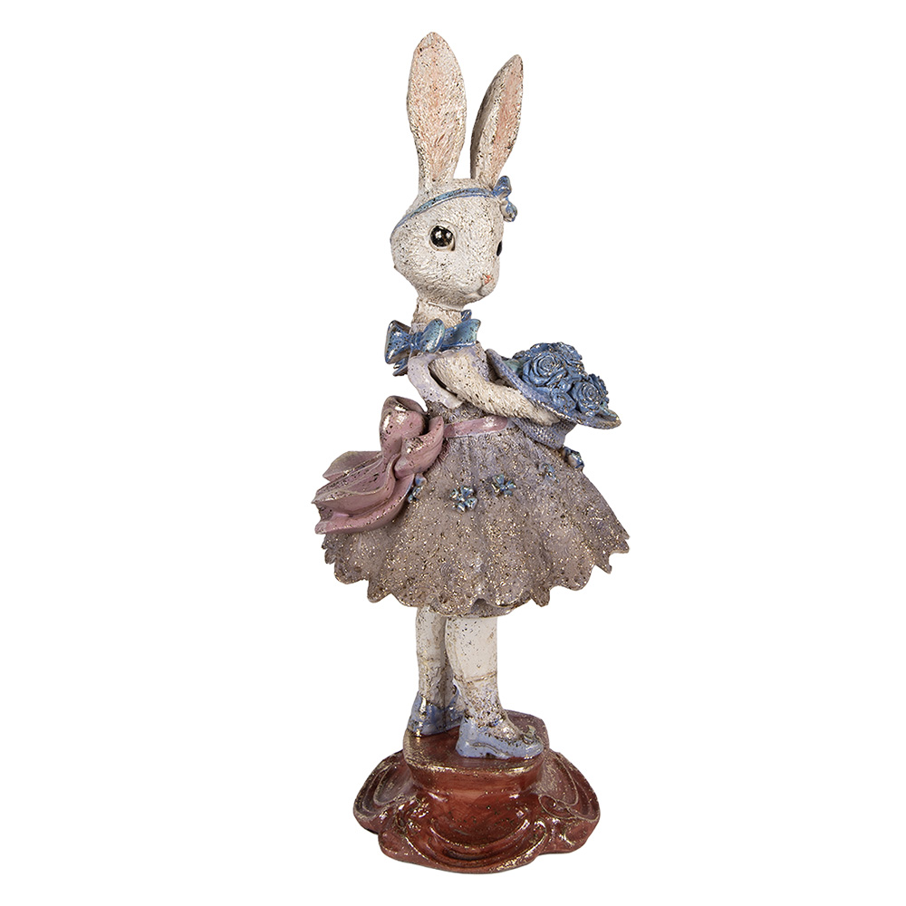 Clayre & Eef   | Decoratie Konijn Beige Blauw 15x14x35 cm | 6PR6026