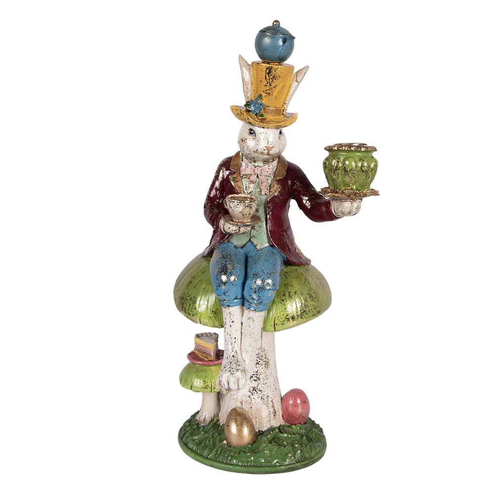 Clayre & Eef   | Kandelaar Konijn Wit Groen 20x16x41 cm | 6PR6043