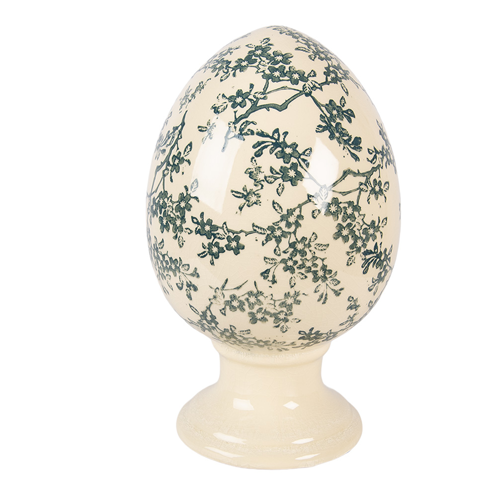 Clayre & Eef   | Decoratie Ei op voet Geel Groen &oslash; 15x24 cm | 6CE2395L