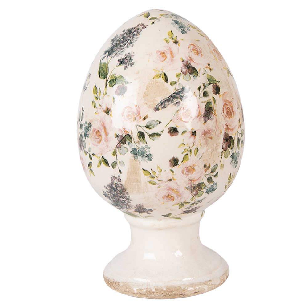 Clayre & Eef   | Decoratie Ei op voet Beige Roze &oslash; 15x24 cm | 6CE2403L