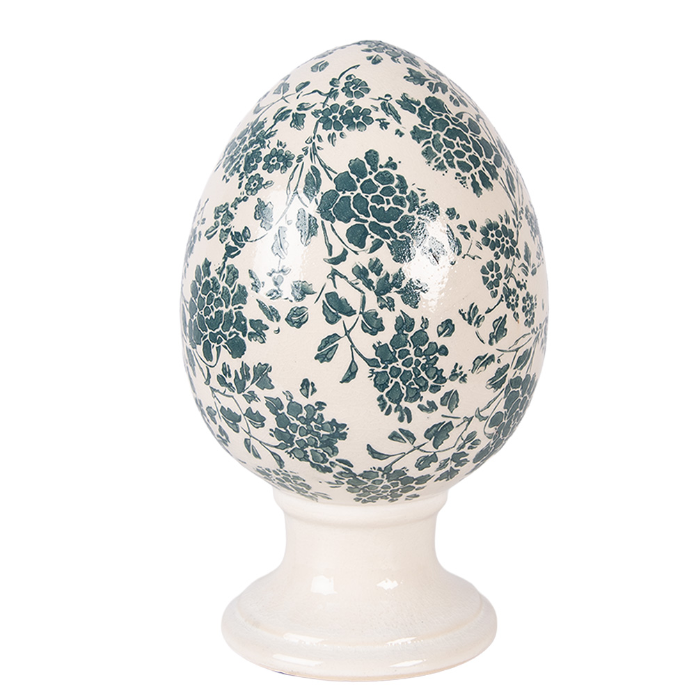 Clayre & Eef   | Decoratie Ei op voet Beige Groen &oslash; 15x24 cm | 6CE2405L