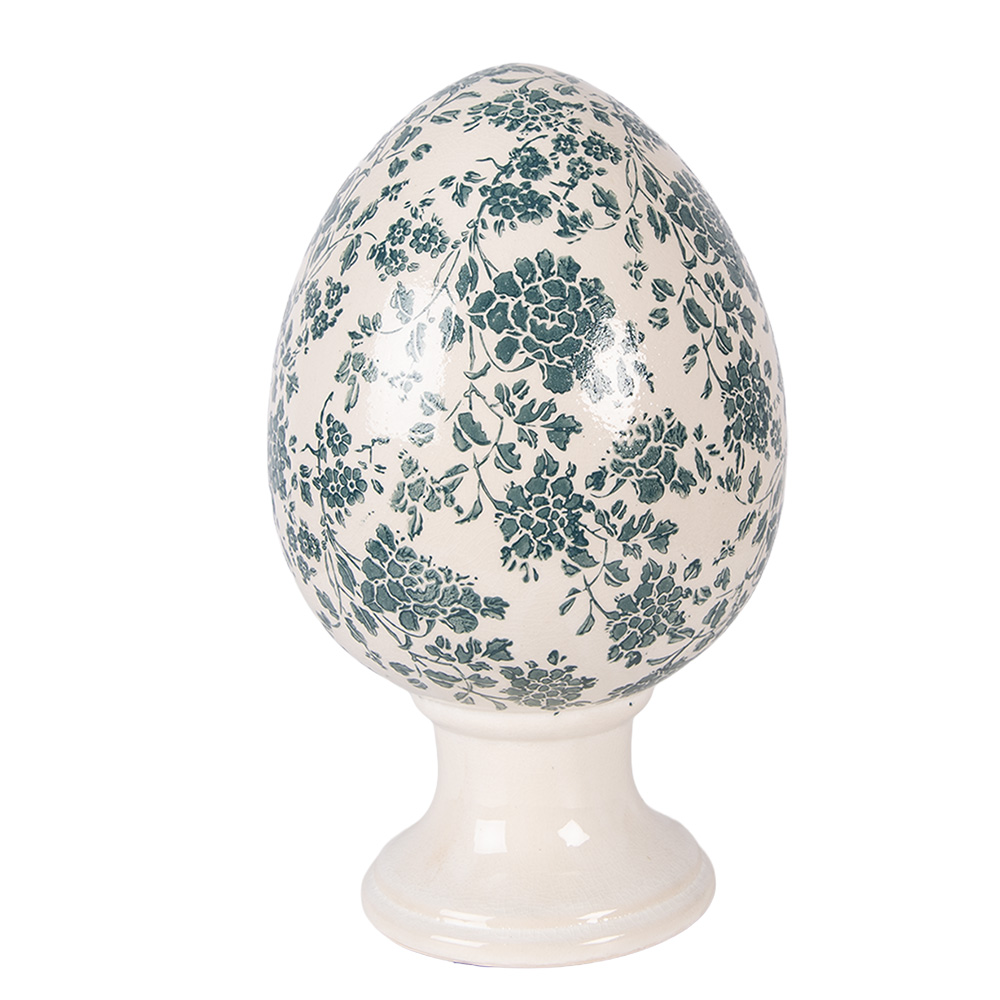 Clayre & Eef   | Decoratie Ei op voet Beige Groen &oslash; 17x28 cm | 6CE2405XL