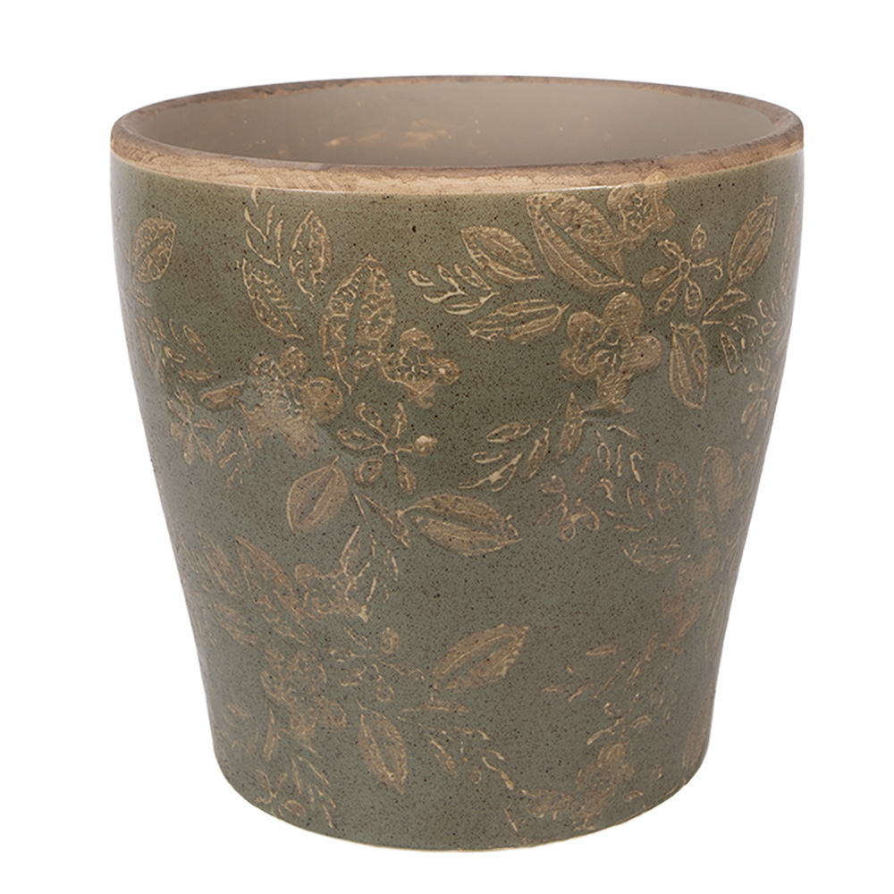 Clayre & Eef   | Bloempot Binnen Groen Bruin &oslash; 18x17 cm | 6CE2410XL