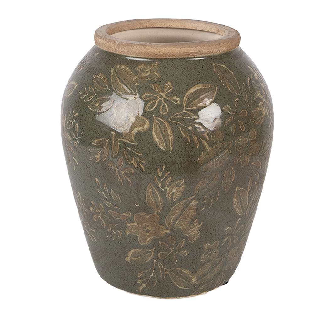 Clayre & Eef   | Vaas Groen Bruin &oslash; 15x18 cm | 6CE2411M