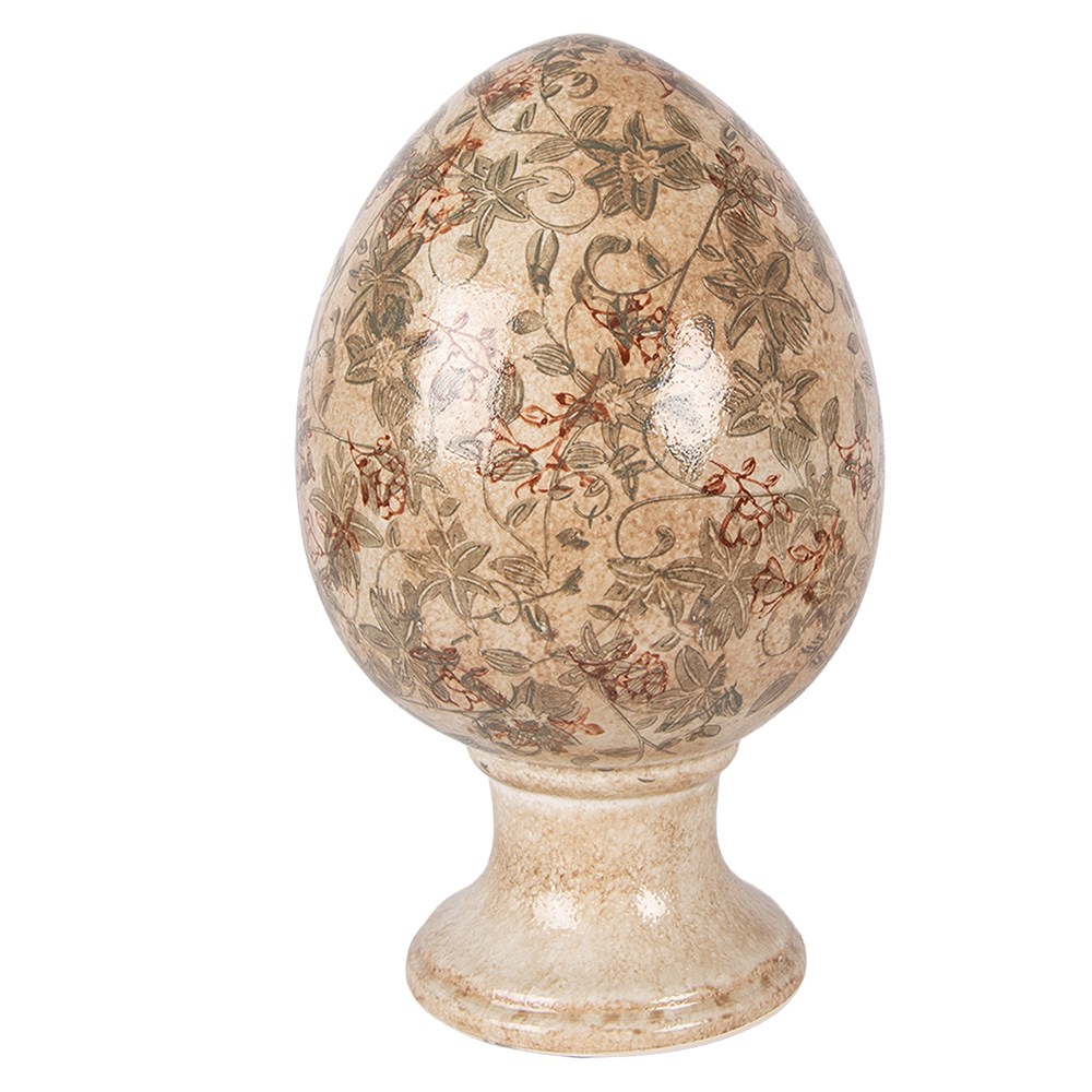 Clayre & Eef   | Decoratie Ei op voet Beige Groen &oslash; 17x28 cm | 6CE2414XL