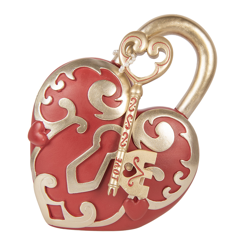 Clayre & Eef   | Decoratie Hart met sleutel Rood goudkleurig 22x9x30 cm | 6PR5955