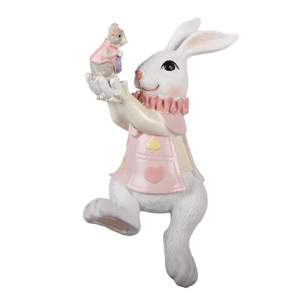Clayre & Eef   | Decoratie zittend Konijn Wit Roze 9x9x14 cm | 6PR5975