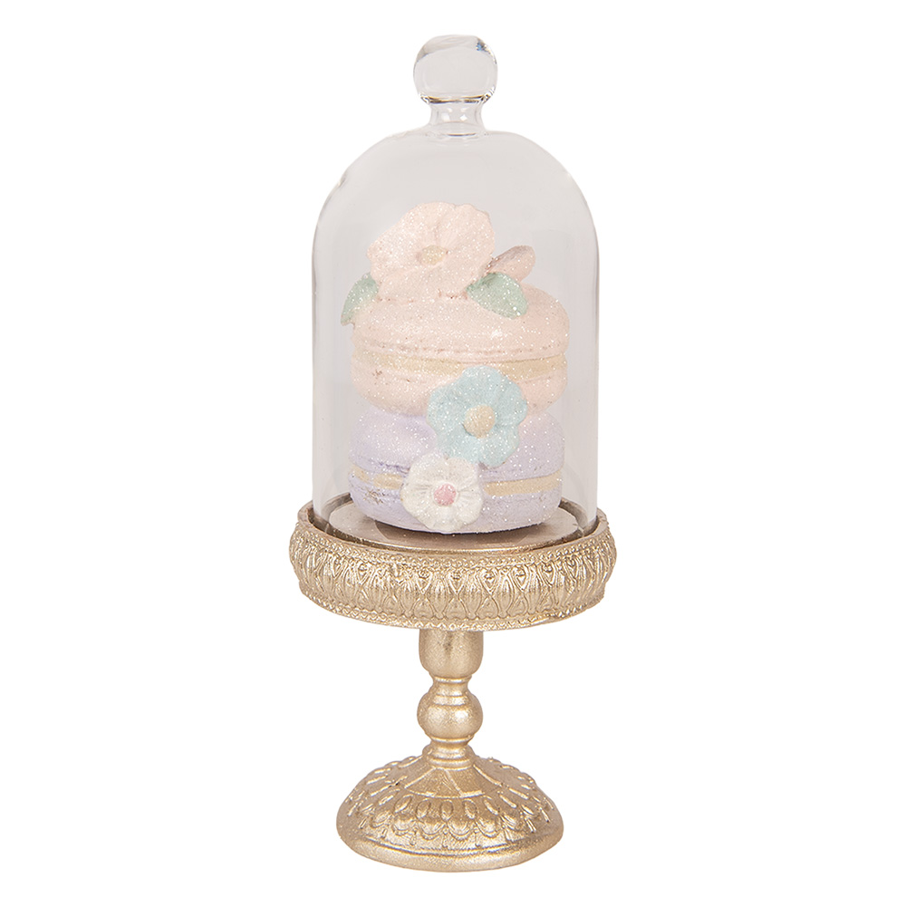 Clayre & Eef   | Glazen Stolp met decoratie Goudkleurig Roze &oslash; 7x17 cm | 6PR6010