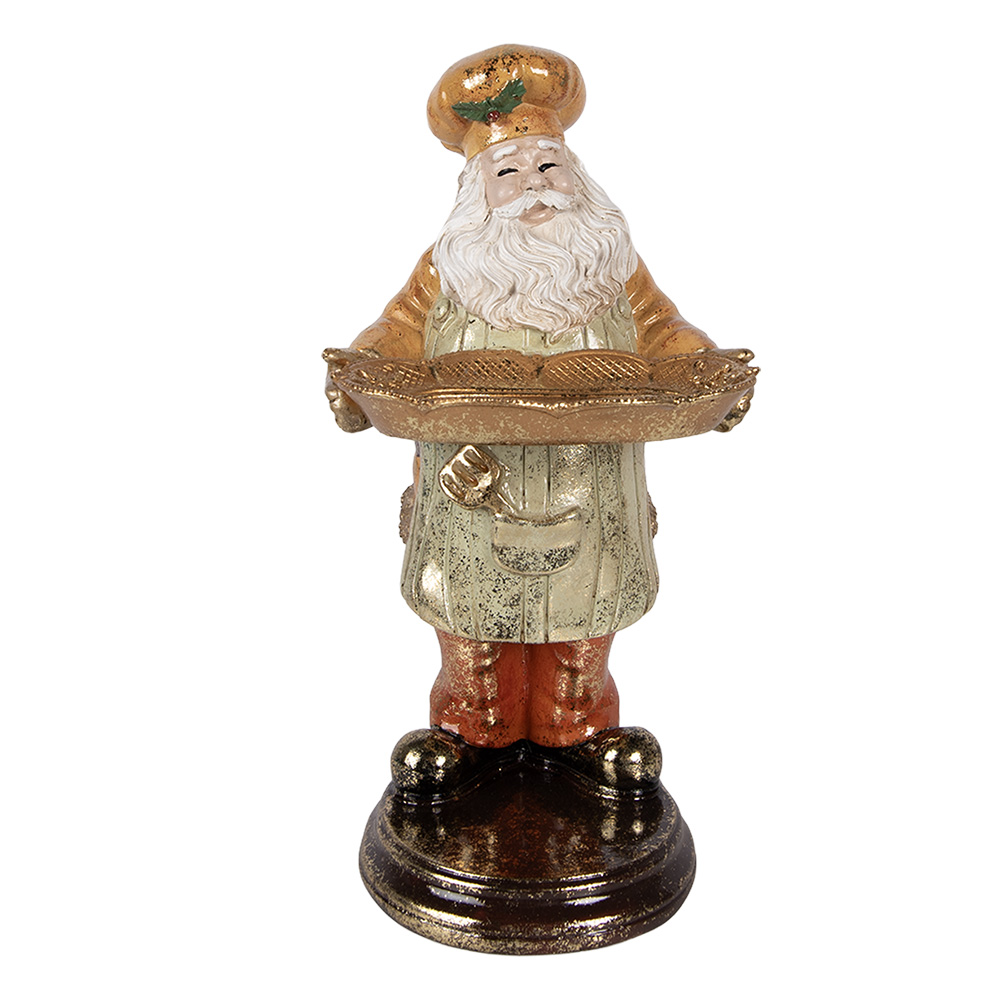 Clayre & Eef   | Kerstdecoratie Kerstman met schaal Geel Goudkleurig 15x18x31 cm | 6PR6049