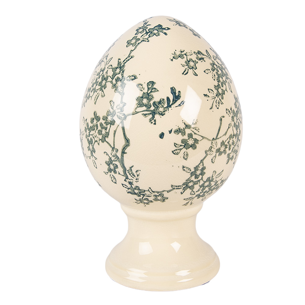 Clayre & Eef   | Decoratie Ei op voet Geel Groen &oslash; 12x19 cm | 6CE2395M