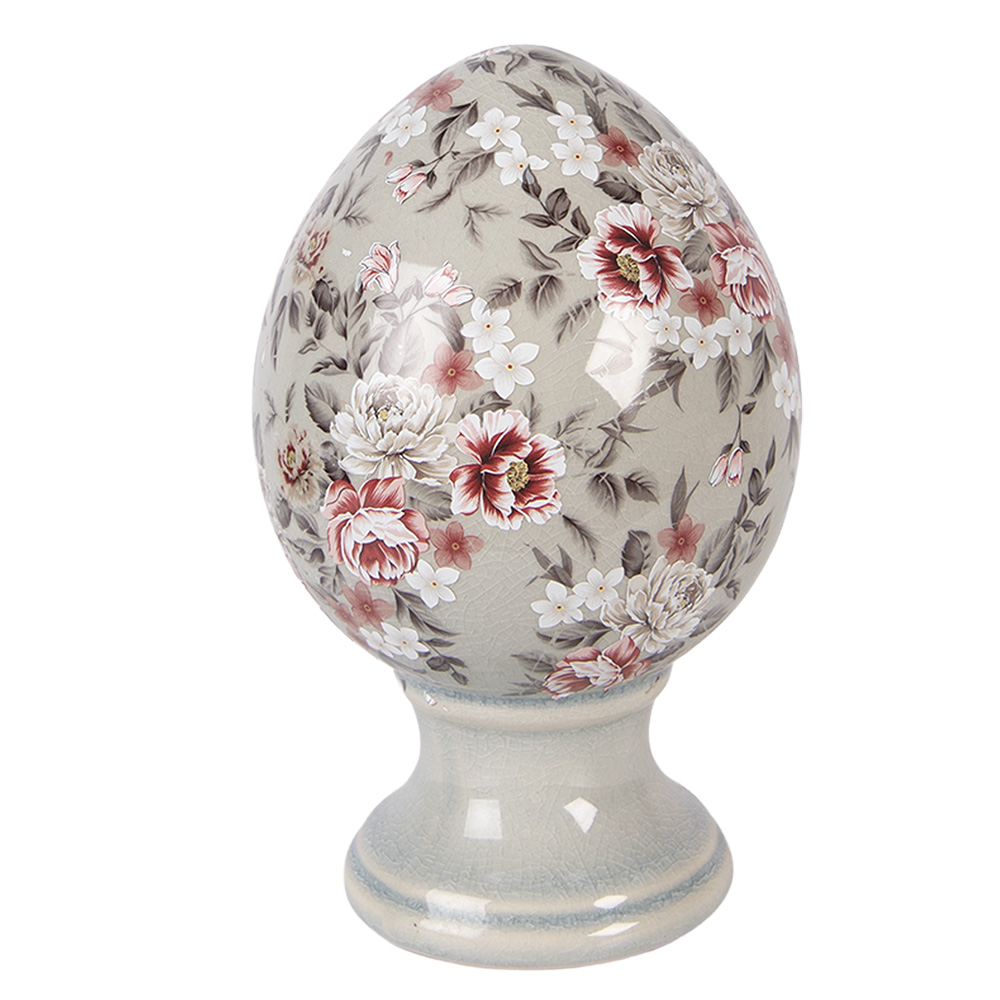 Clayre & Eef   | Decoratie Ei op voet Grijs Roze &oslash; 12x19 cm | 6CE2399M