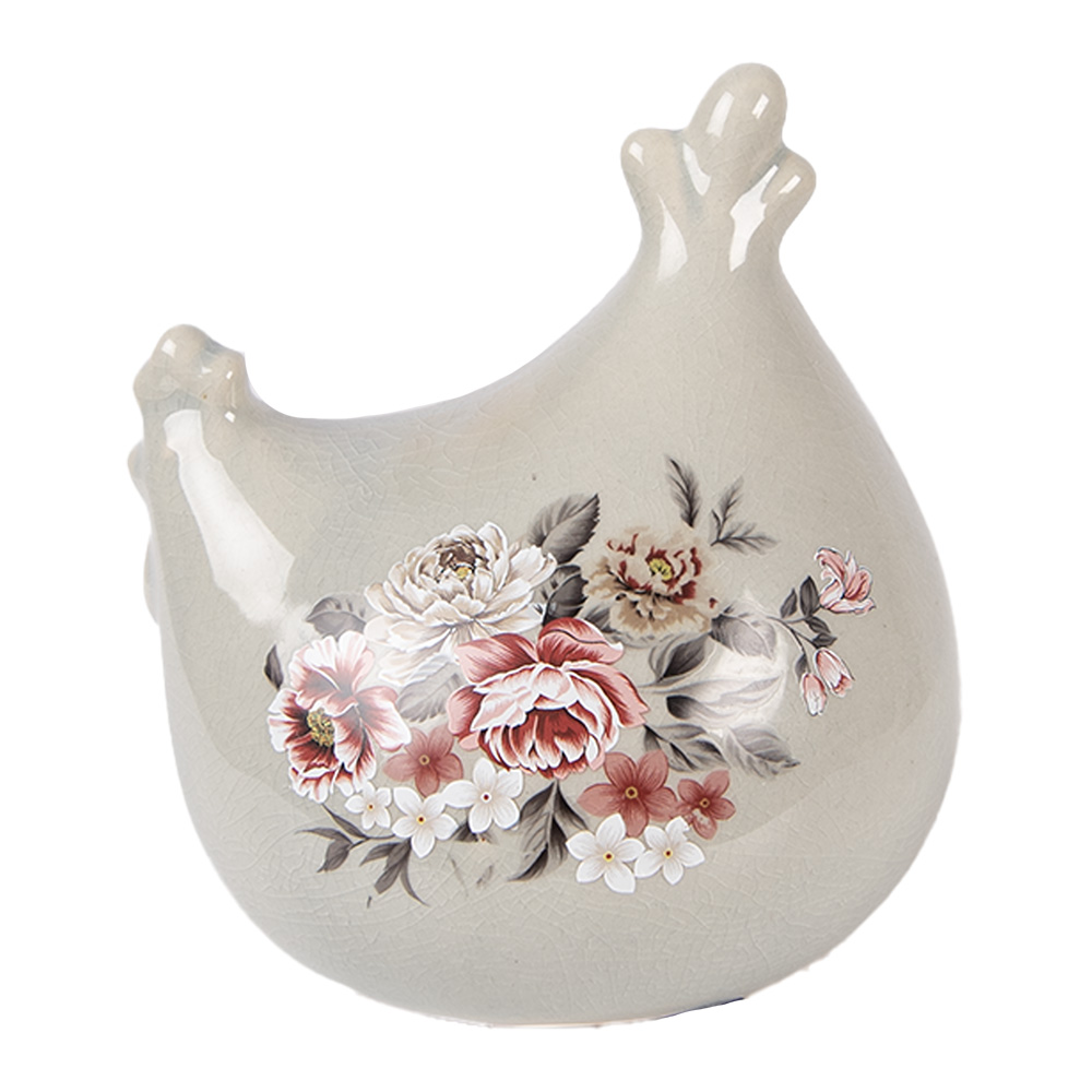 Clayre & Eef   | Decoratie Kip Grijs Roze 12x11x13 cm | 6CE2400