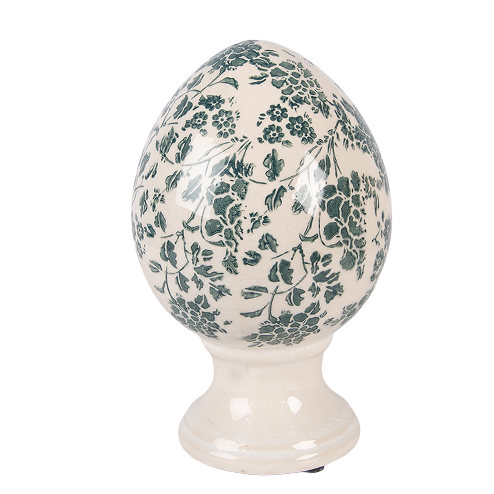 Clayre & Eef   | Decoratie Ei op voet Beige Groen &oslash; 12x19 cm | 6CE2405M