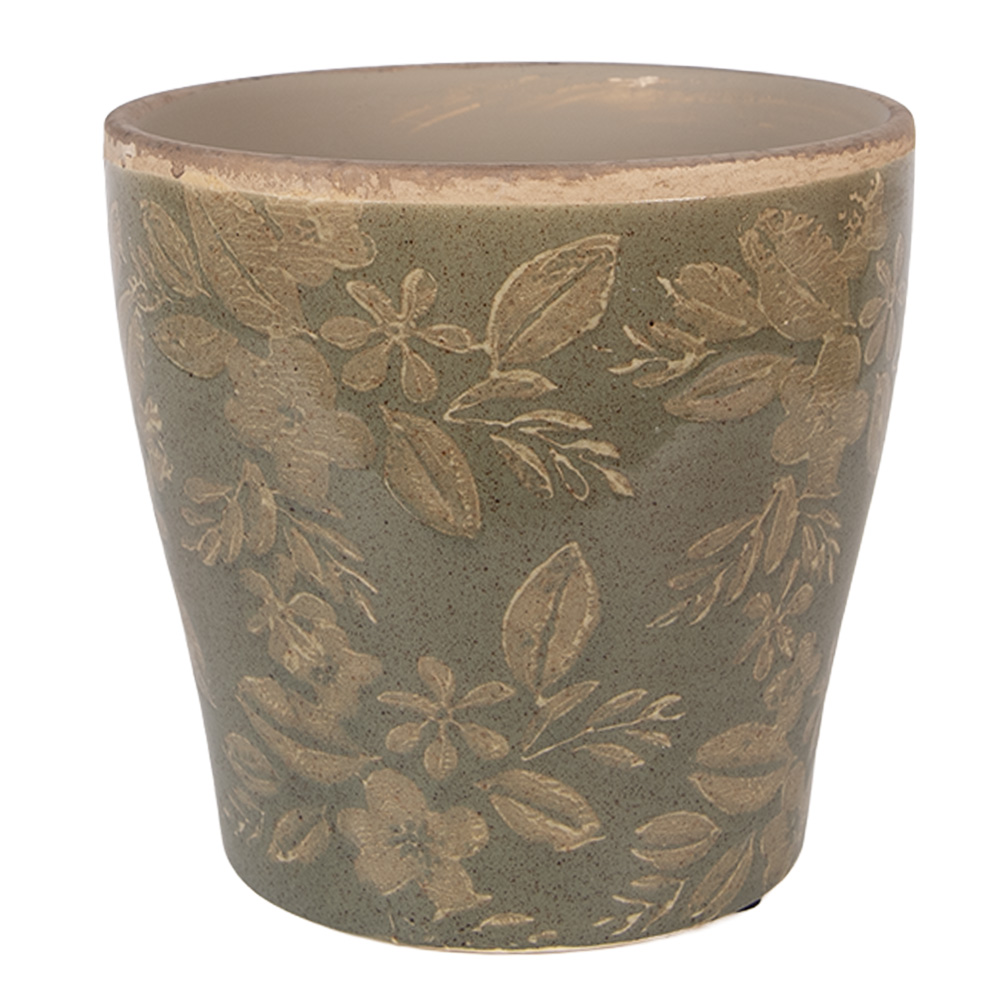 Clayre & Eef   | Bloempot Binnen Groen Bruin &oslash; 14x13 cm | 6CE2410L
