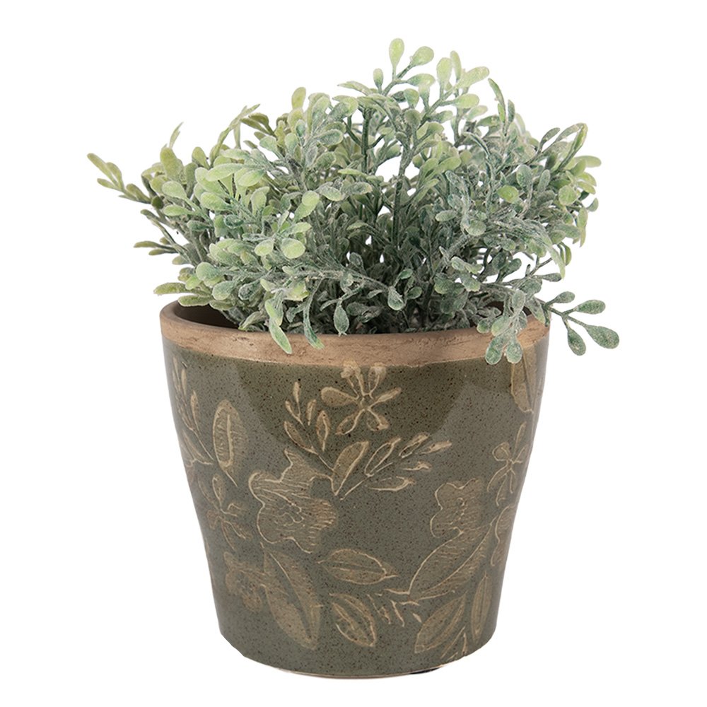 Clayre & Eef   | Bloempot Binnen Groen Bruin &oslash; 12x10 cm | 6CE2410M