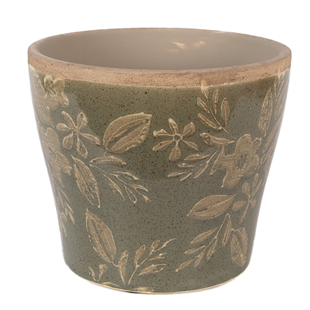 Clayre & Eef   | Bloempot Binnen Groen Bruin &oslash; 10x9 cm | 6CE2410S