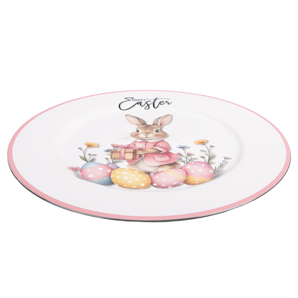 Clayre & Eef   | Onderbord Wit Roze &oslash; 33x1 cm | 66441