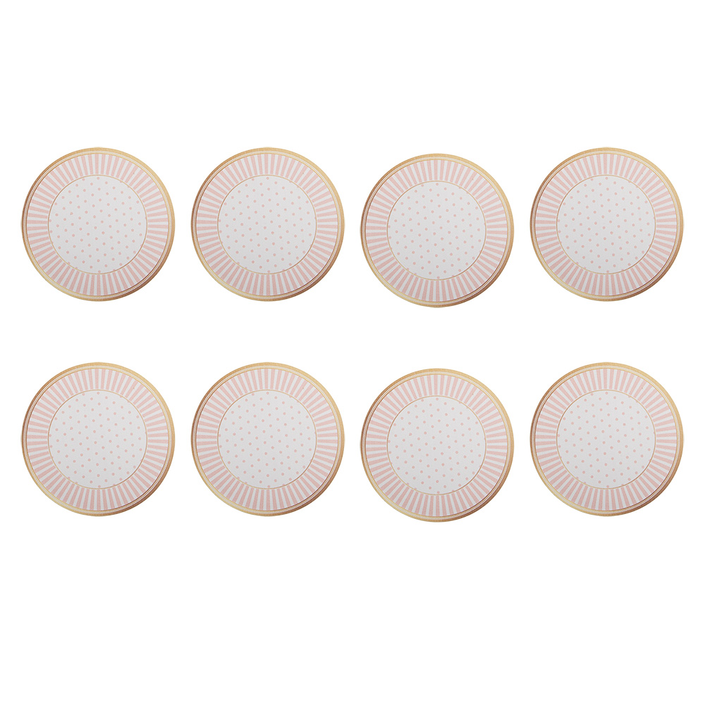 Clayre & Eef   | Onderzetters voor Glazen Set van 8 Beige Roze &oslash; 10x4 cm | 66444