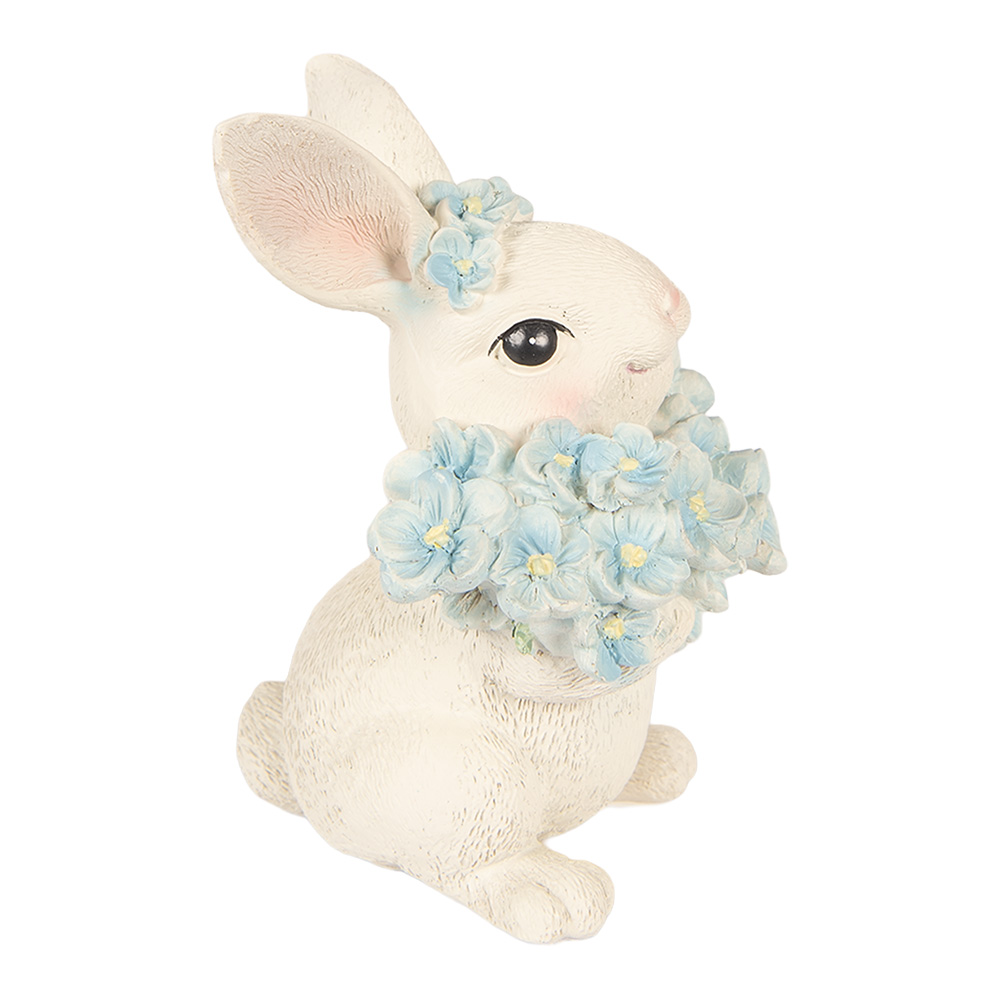 Clayre & Eef   | Decoratie Konijn Wit Blauw 9x10x13 cm | 6PR6075
