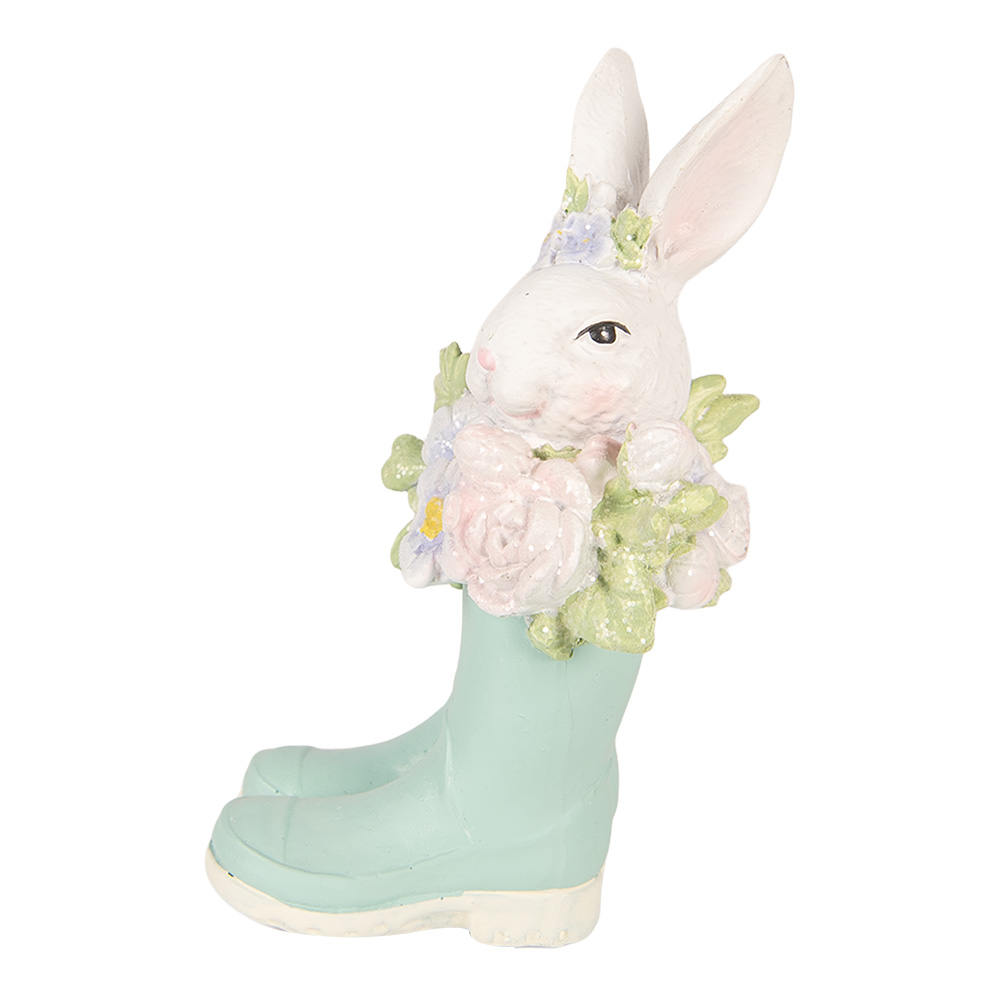 Clayre & Eef   | Decoratie Konijn in laarzen Wit Blauw 9x9x15 cm | 6PR6077